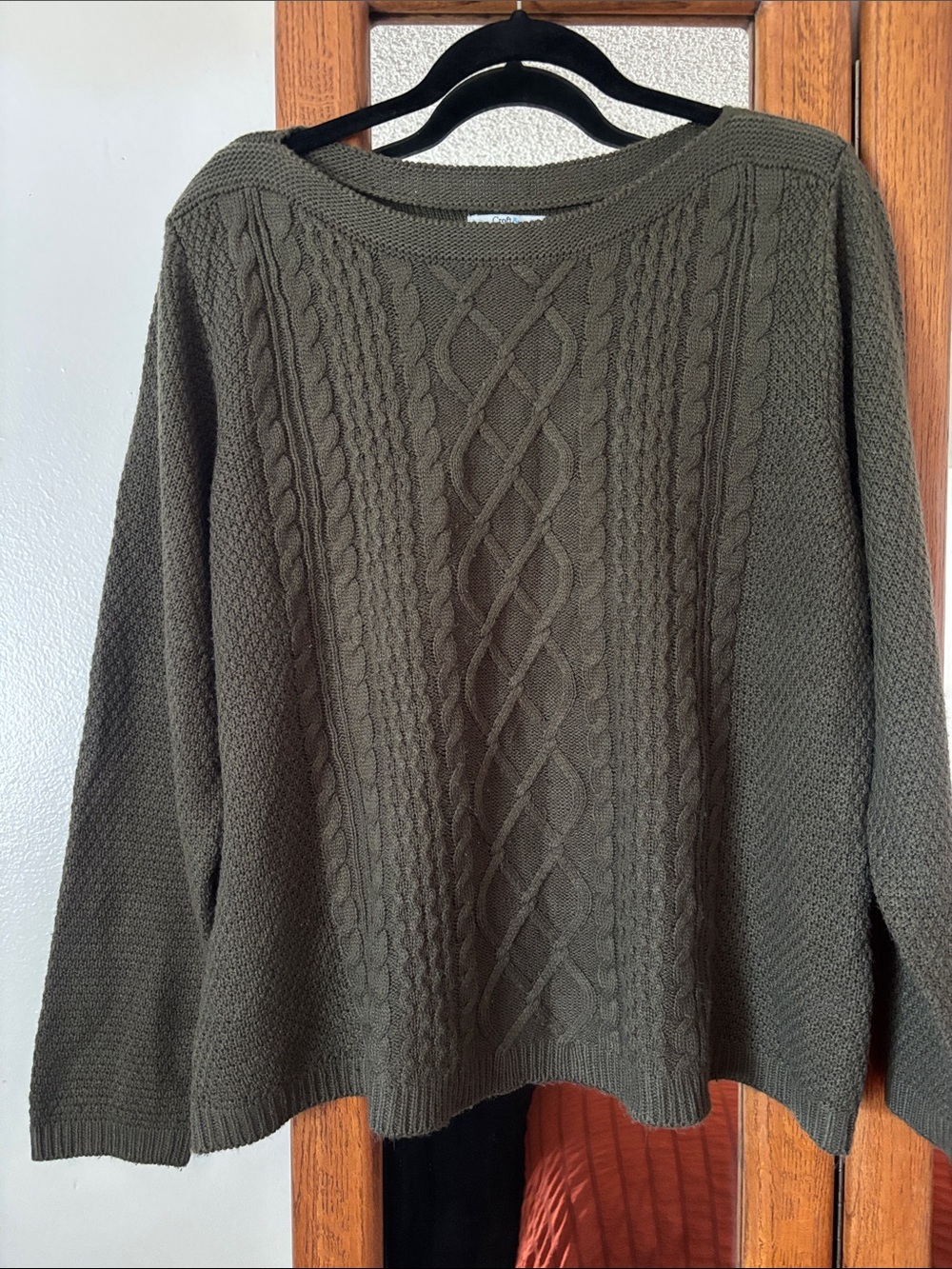 Croft & Barrow Olive Green Cable Knit Boat Neck Sweater XXL
